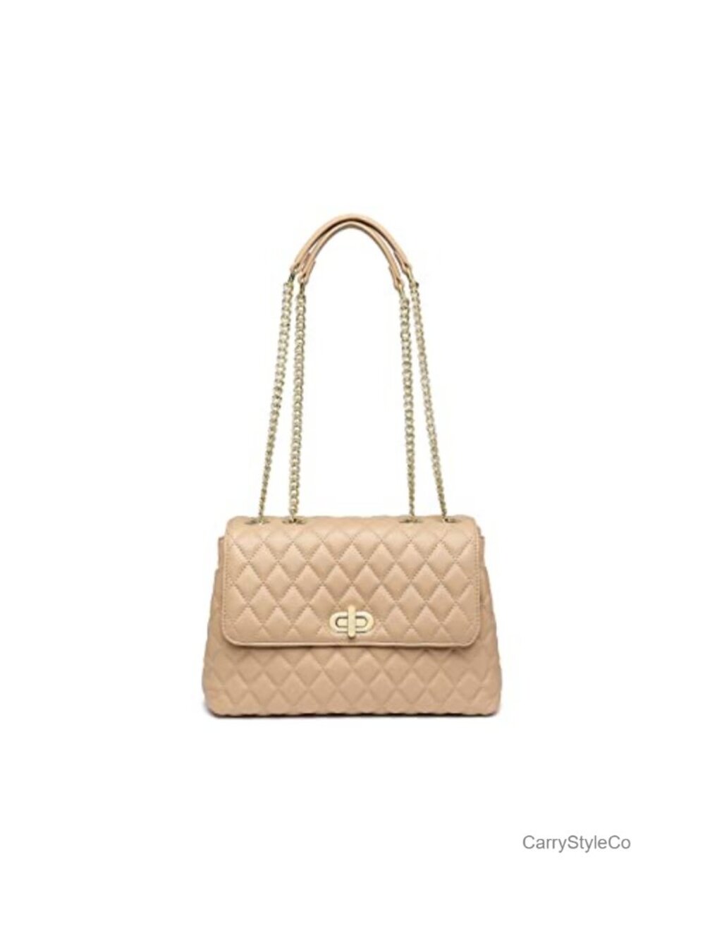Quilted Vegan Leather Crossbody Shoulder Bag Gold Chain Strap Flap Purse